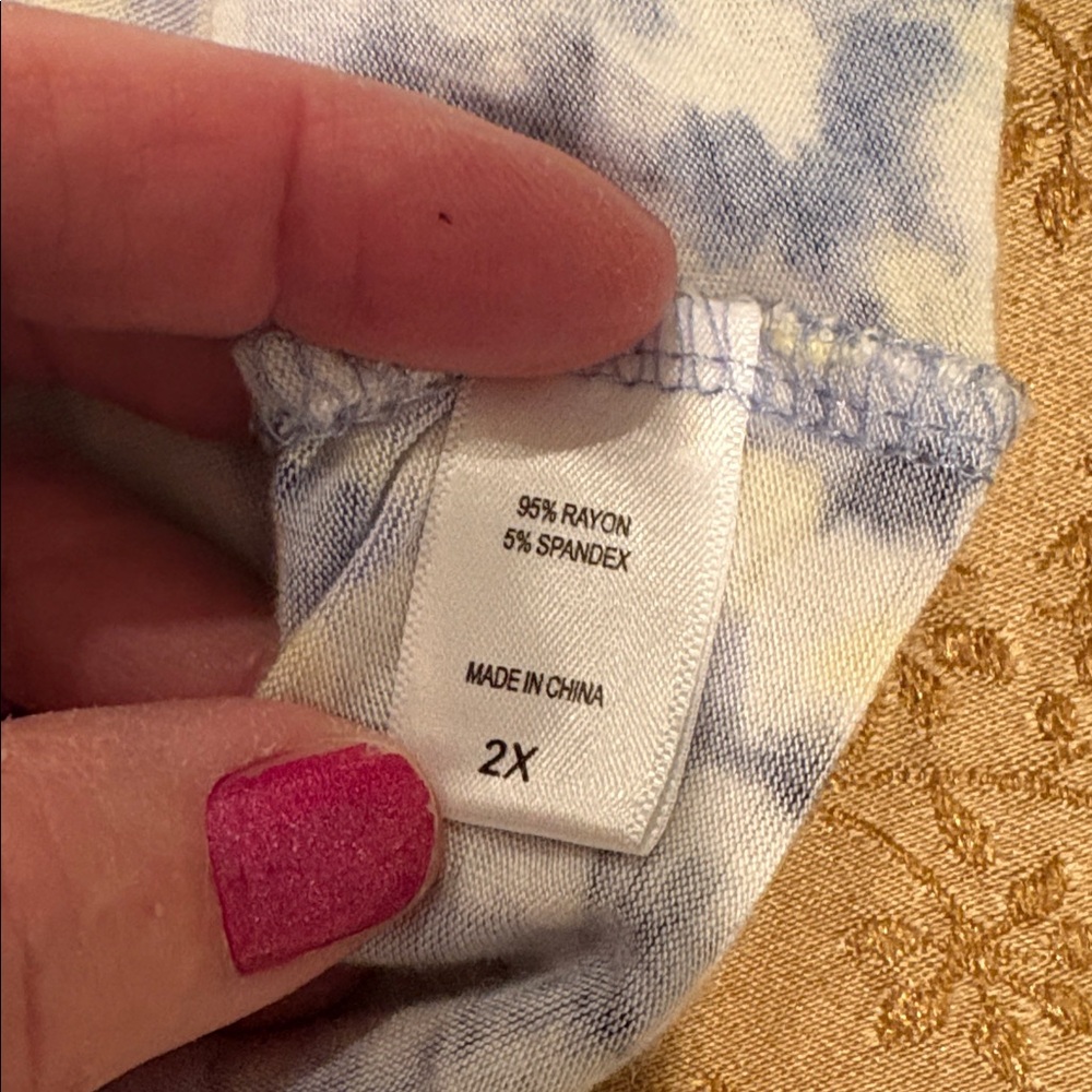 Carole Hochman Blue/White Patterned Maxi Dress, Rayon Blend, Irregular Hem, 2X - Picture 7 of 9